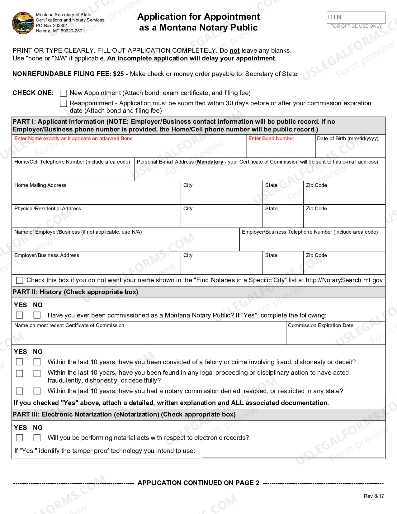 Preview Application for Notary Appointment - New Notary and Renewals