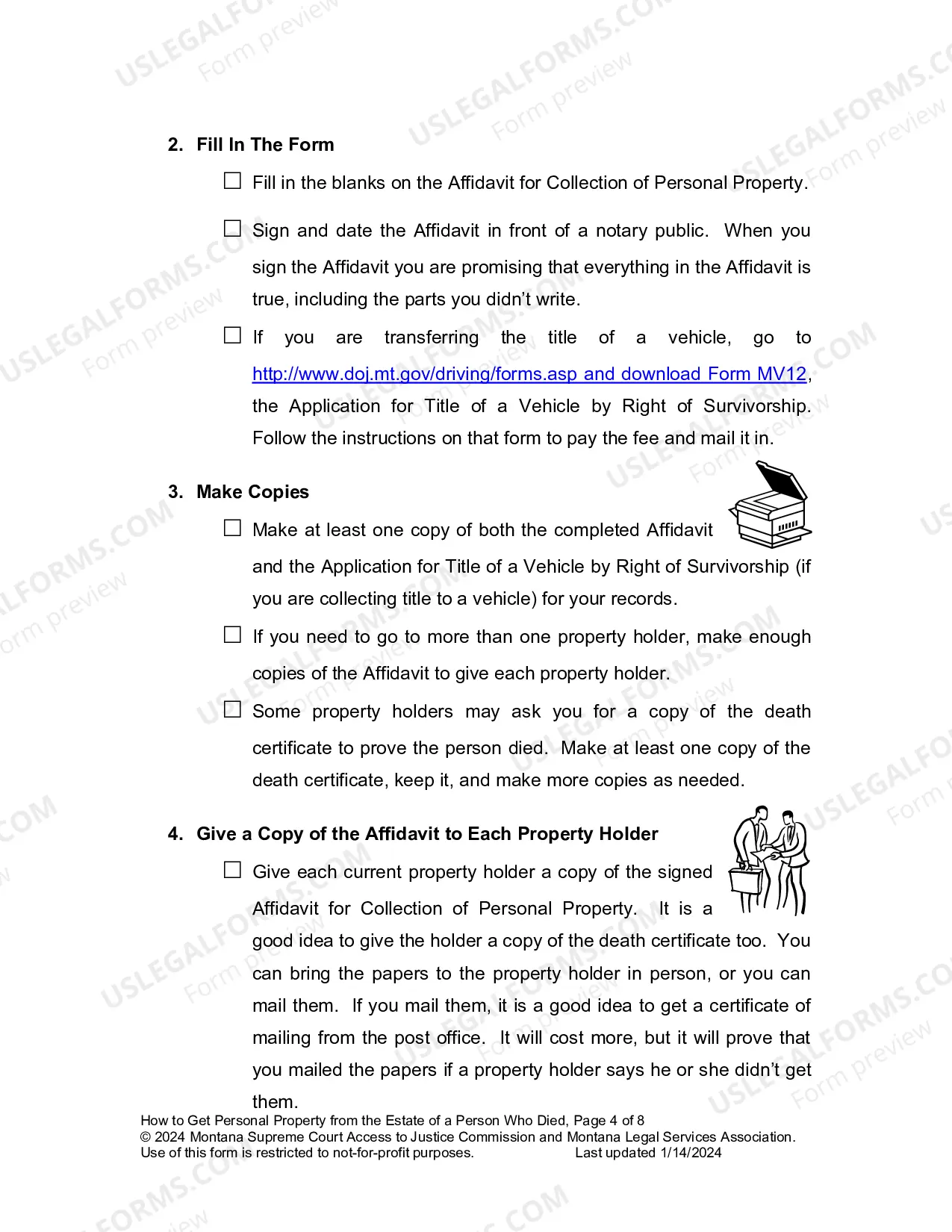 Preview Affidavit for Collection of Personal Property Packet