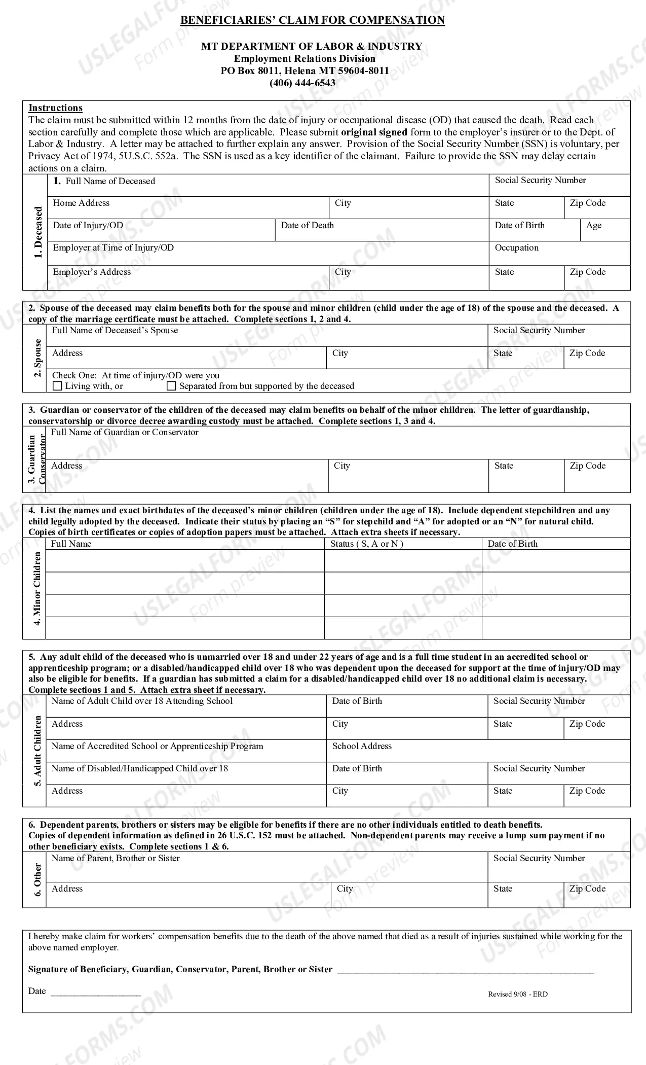 Preview Beneficiaries' Claim for Compensation