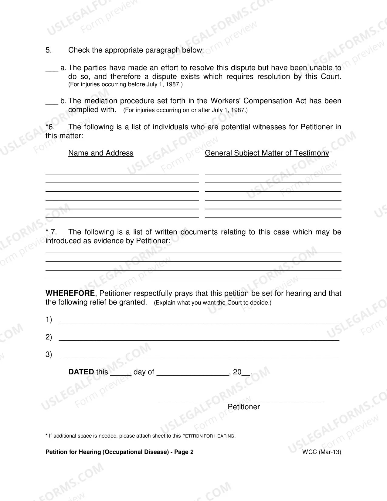 Preview Petition for Hearing - Occupational Disease