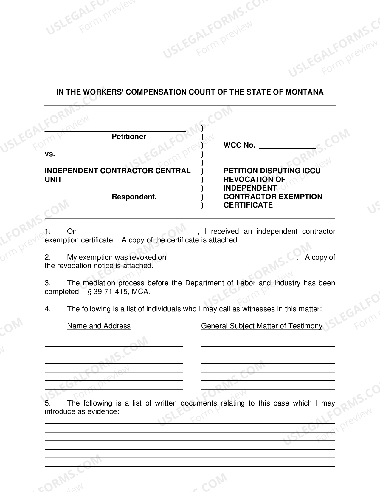 Montana Petition Disputing ICCU Revocation of Self Montana Contractor