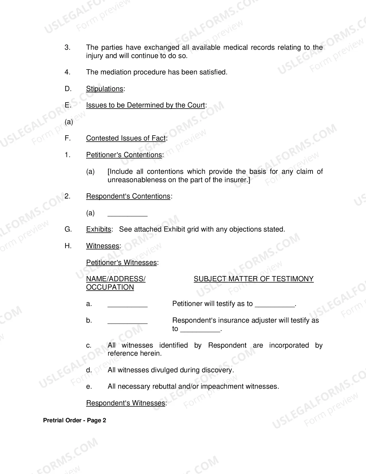 Preview Sample Pretrial Order