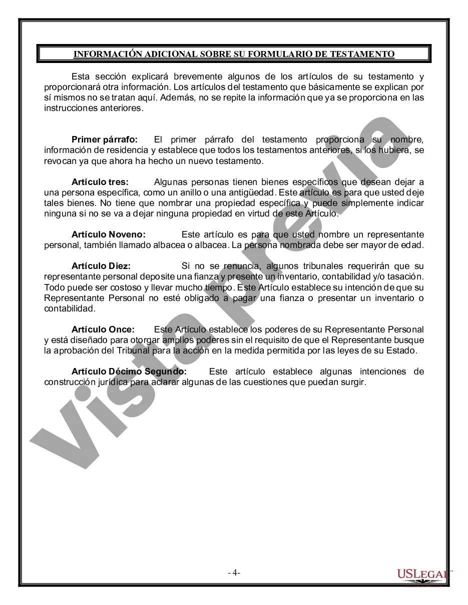 Preview Formulario Legal de Última Voluntad y Testamento para una Persona Soltera con Hijos Menores