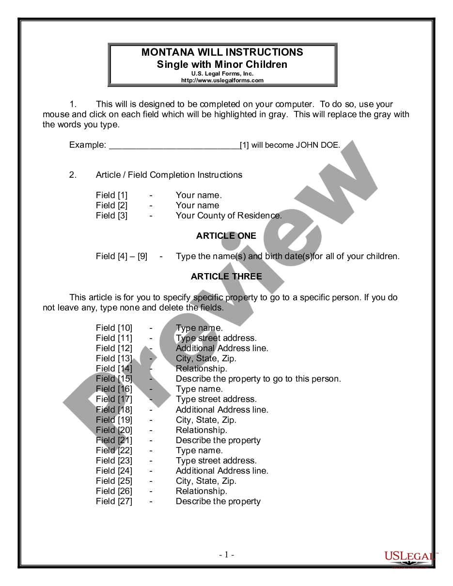 page 0 Legal Last Will and Testament Form for a Single Person with Minor Children preview