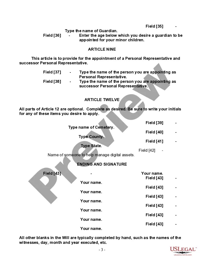 Preview Last Will and Testament for a Single Person with Minor Children