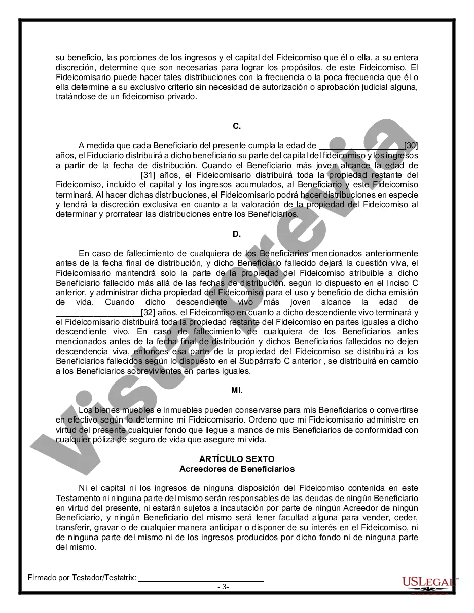Preview Formulario Legal de Última Voluntad y Testamento para Persona Soltera con Hijos Adultos y Menores
