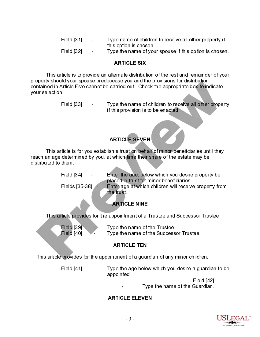 Preview Last Will and Testament for Married person with Minor Children from Prior Marriage