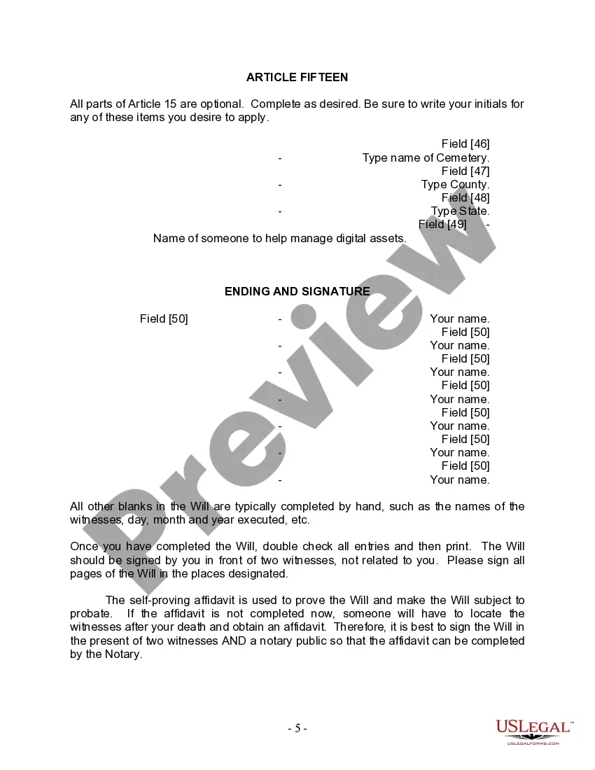 Preview Last Will and Testament for Married person with Minor Children from Prior Marriage