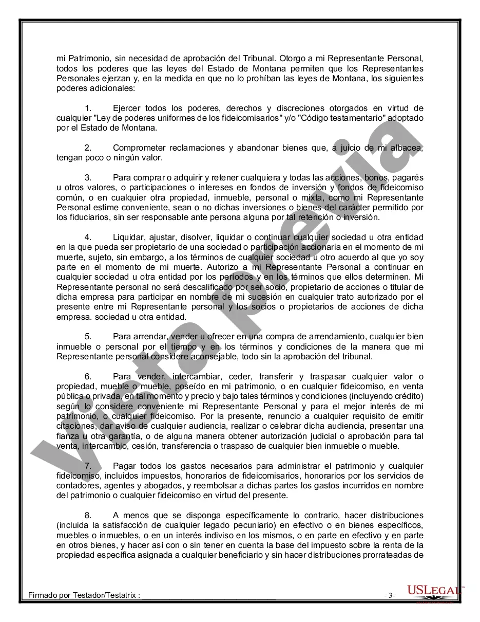 Preview Formulario de última voluntad y testamento legal para personas divorciadas que no se han vuelto a casar y no tienen hijos