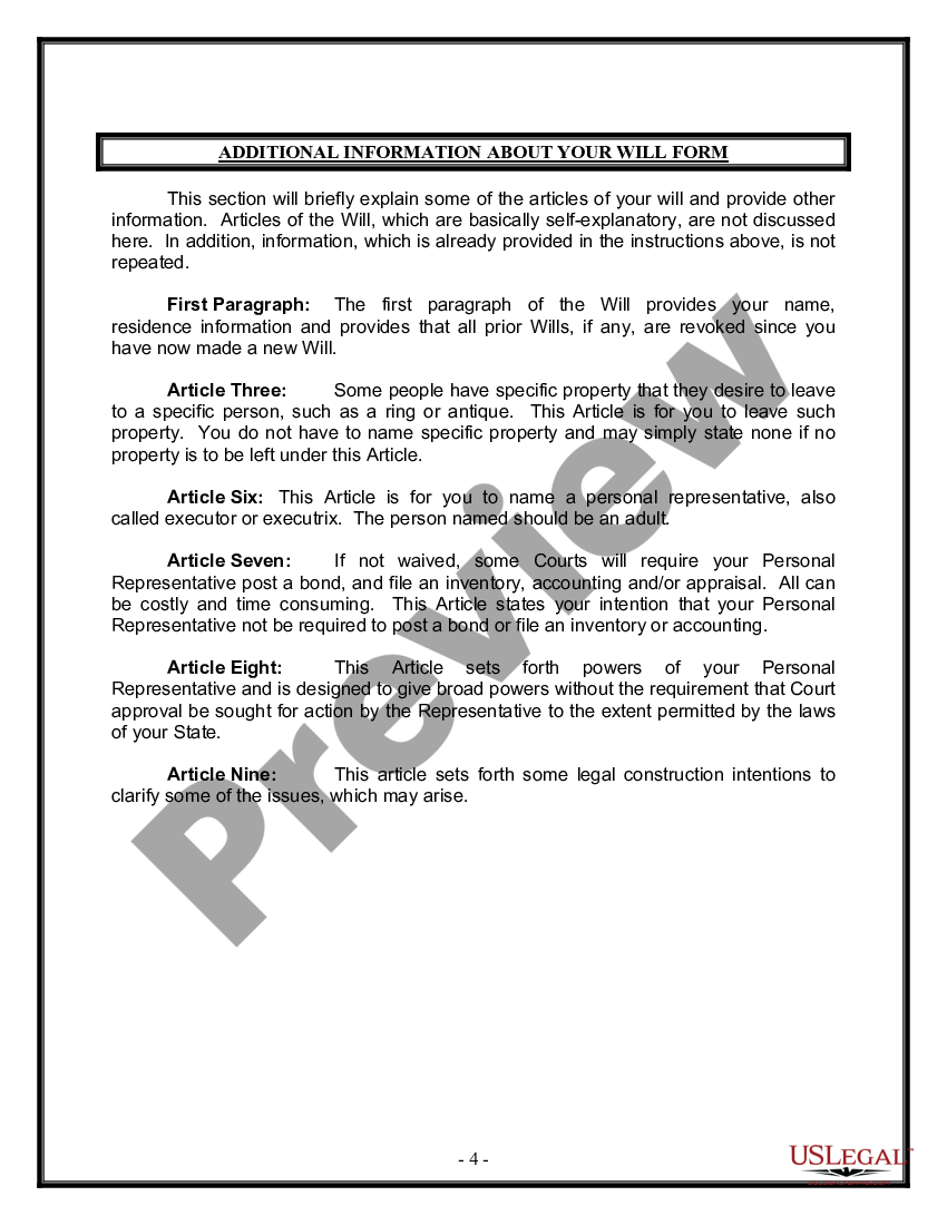 page 3 Legal Last Will and Testament Form for Divorced Person Not Remarried with No Children preview