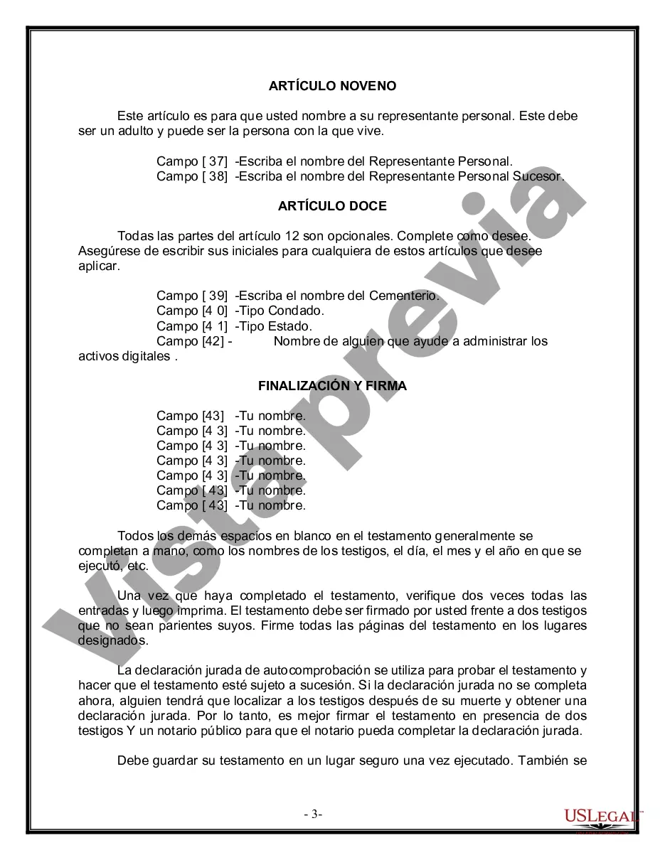 Preview Formulario de última voluntad y testamento legal para personas divorciadas que no se han vuelto a casar con hijos menores