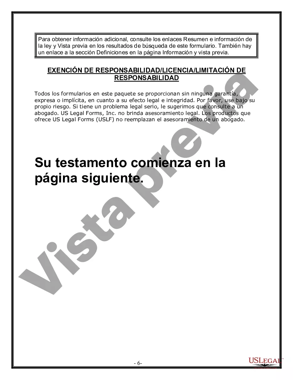 Preview Formulario de última voluntad y testamento legal para personas divorciadas que no se han vuelto a casar con hijos menores