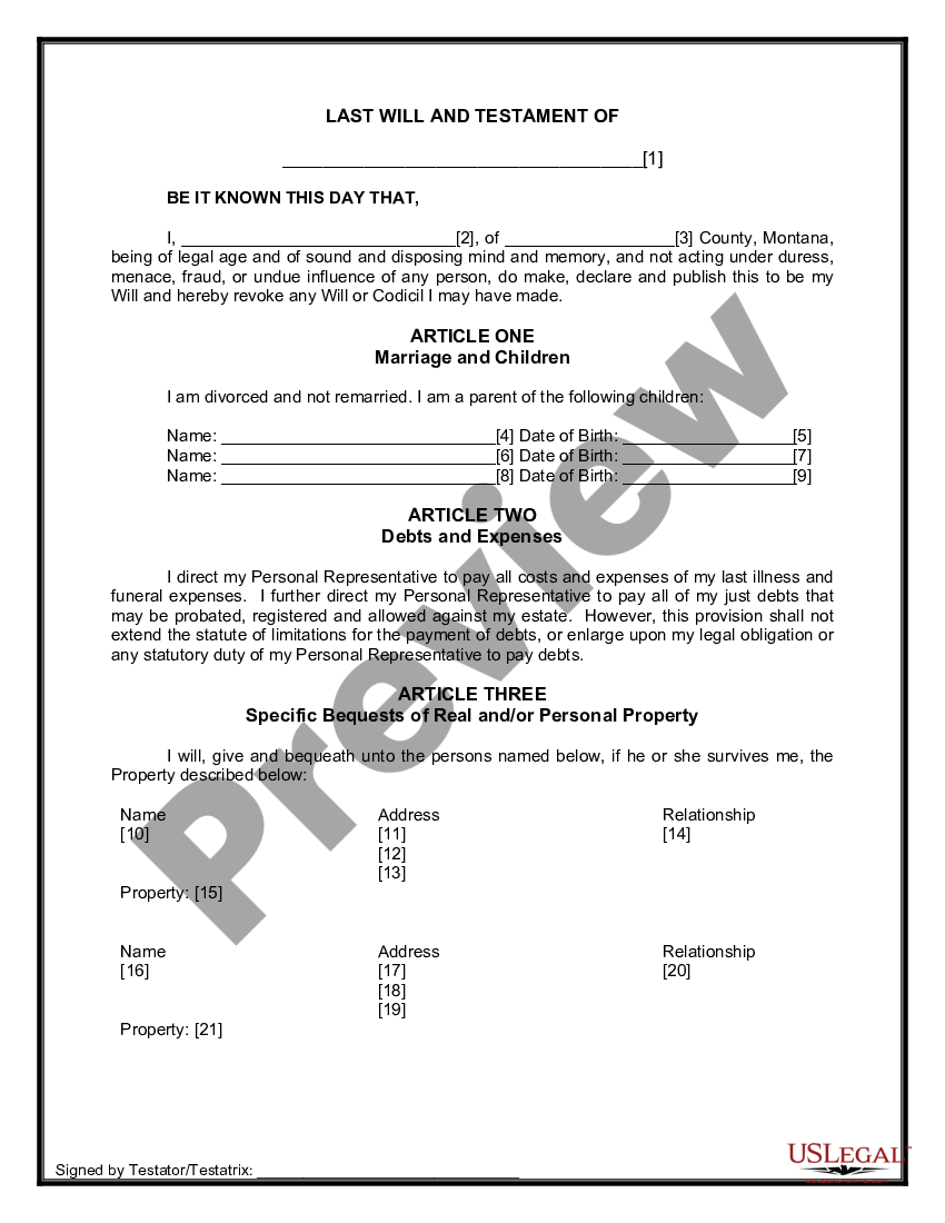 page 6 Legal Last Will and Testament Form for Divorced person not Remarried with Minor Children preview
