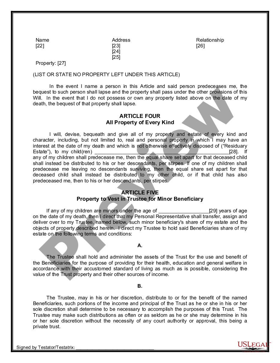 page 7 Legal Last Will and Testament Form for Divorced person not Remarried with Minor Children preview