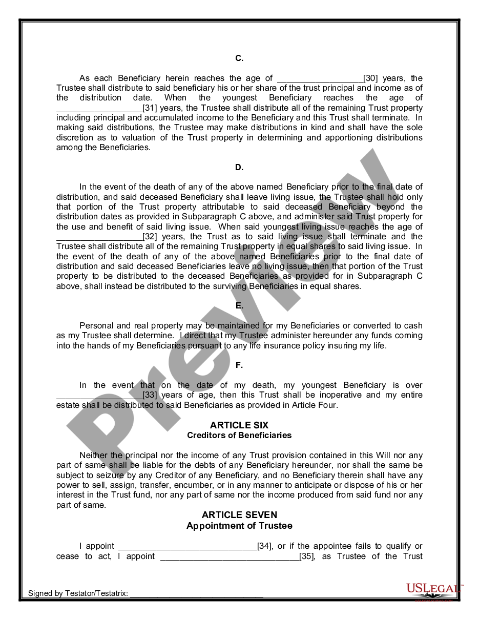 page 8 Legal Last Will and Testament Form for Divorced person not Remarried with Minor Children preview