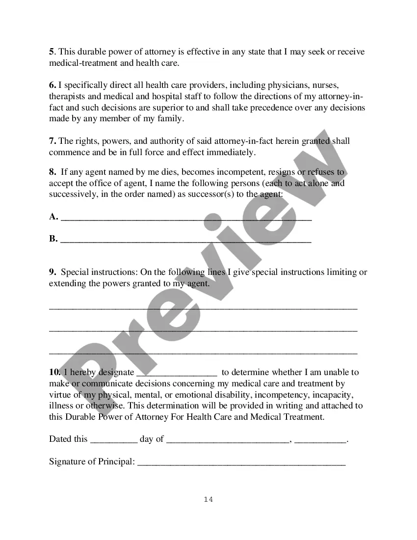 Preview Durable Power of Attorney for Health Care and Medical Treatment