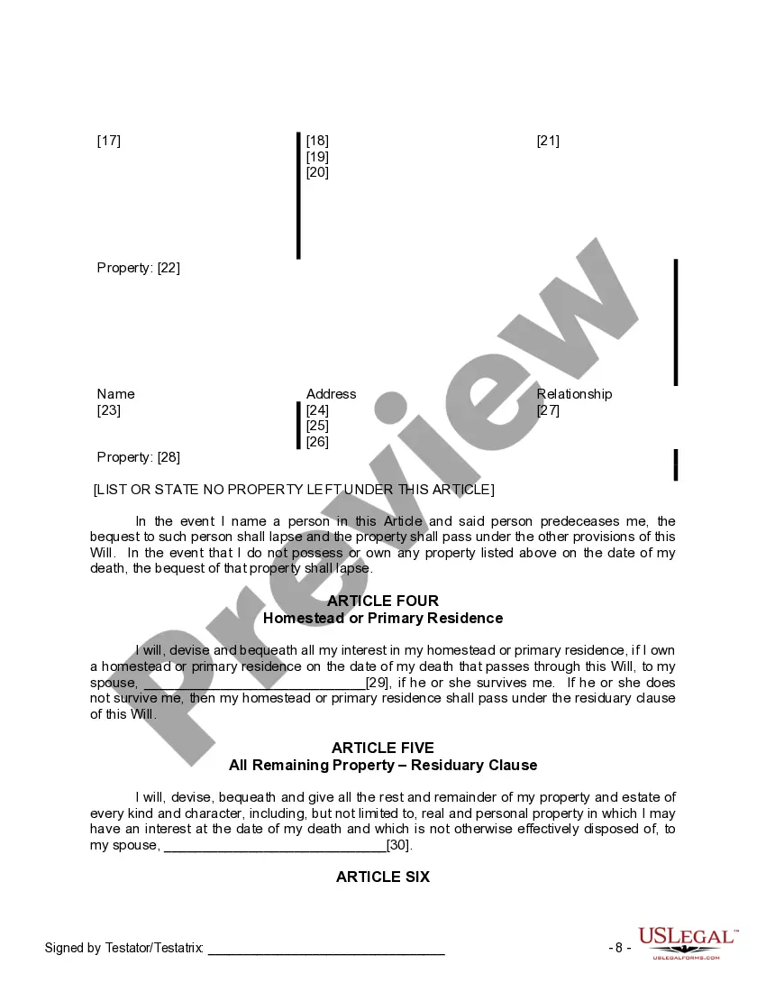 Preview Mutual Wills Package for Married Couple with Adult Children