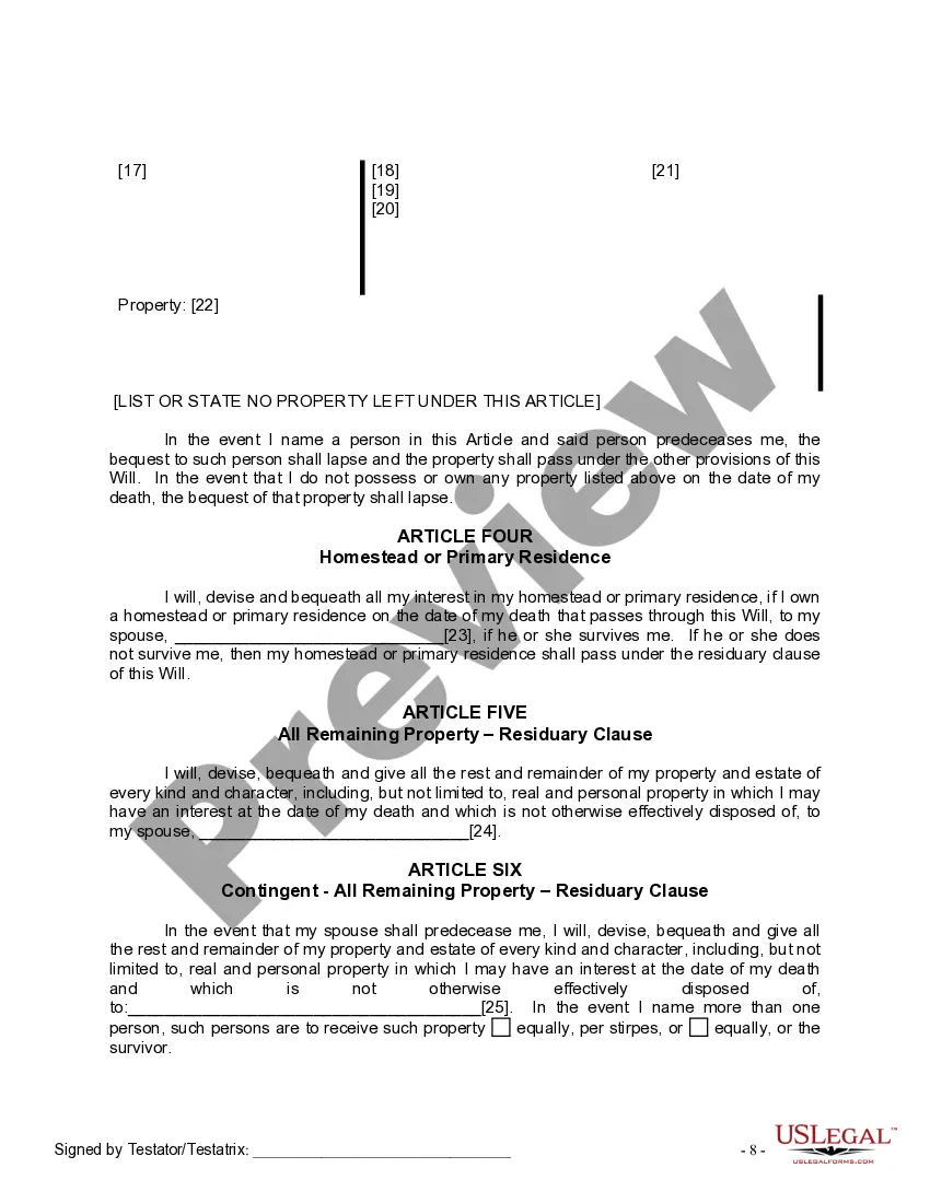 Preview Mutual Wills Package for Married Couple with No Children