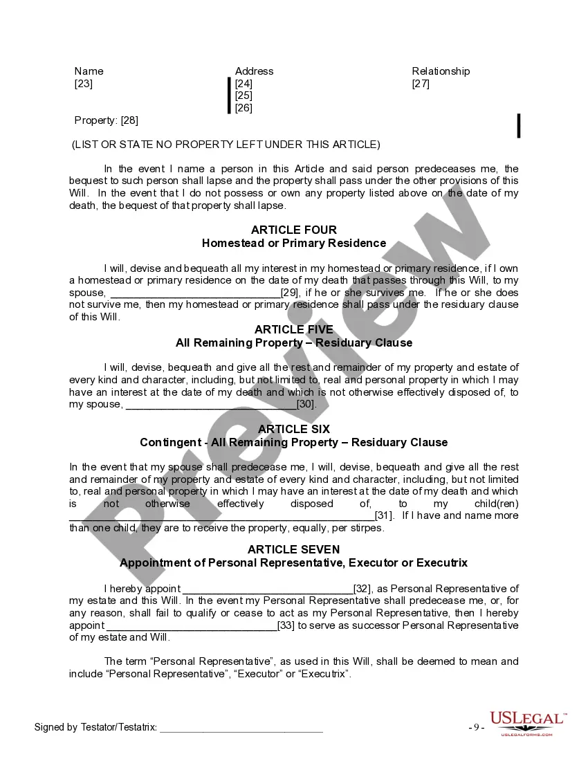 Preview Last Will and Testament for Married person with Adult Children