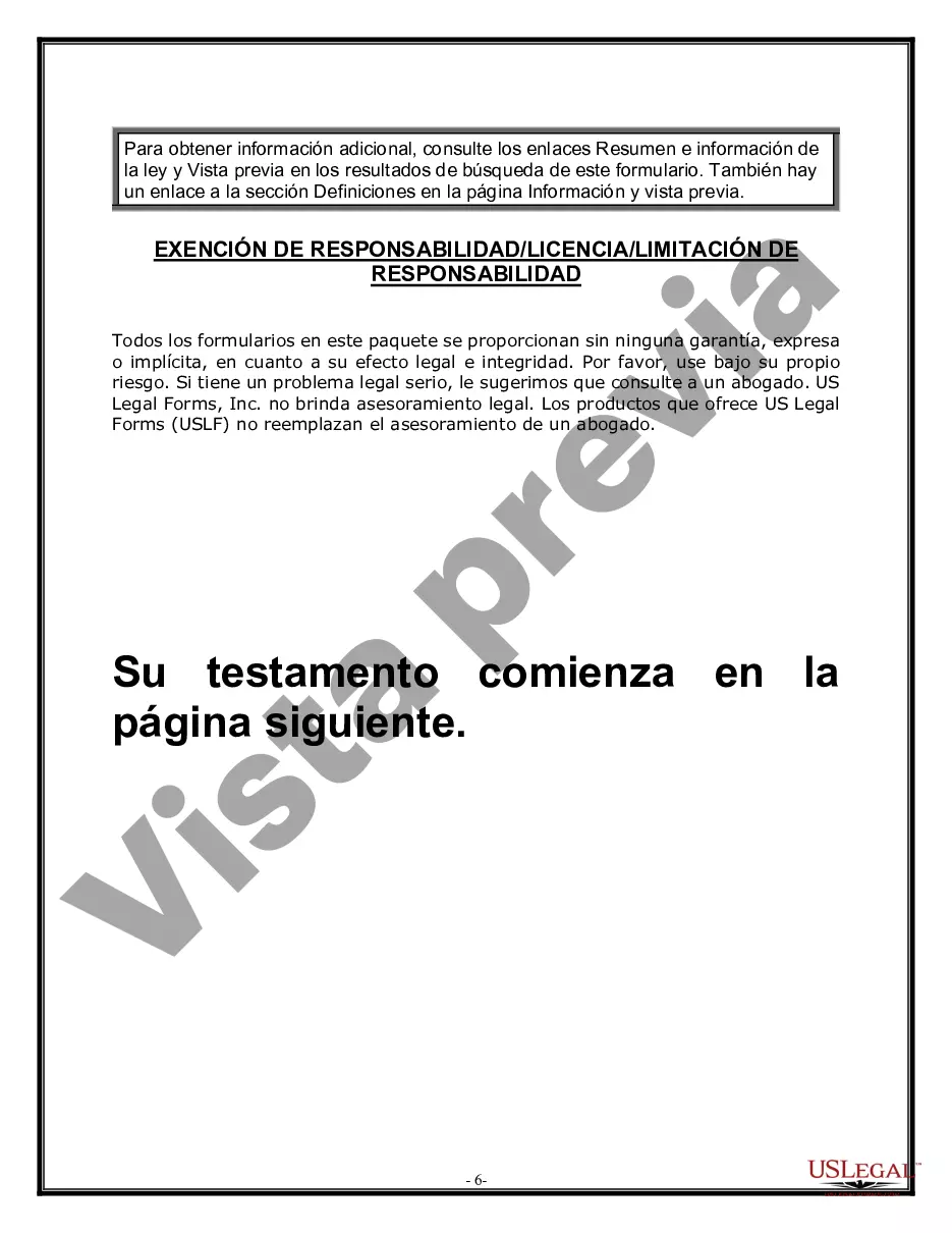 Preview Formulario de última voluntad y testamento legal para una persona casada sin hijos