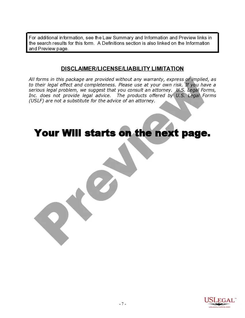 Preview Last Will and Testament for Married person with Minor Children