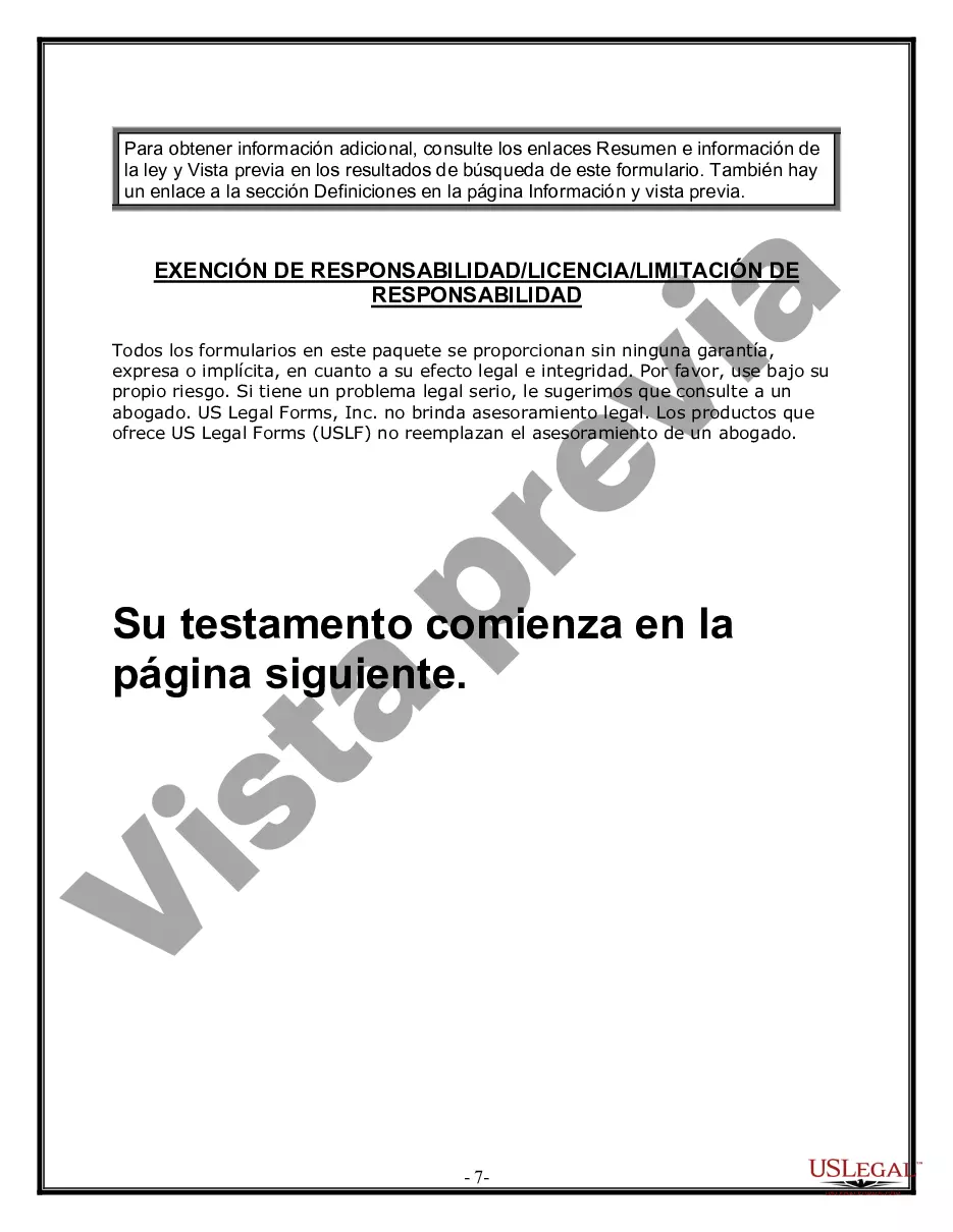Preview Formulario Legal de Última Voluntad y Testamento para Persona Casada con Hijos Adultos y Menores de Matrimonio Anterior