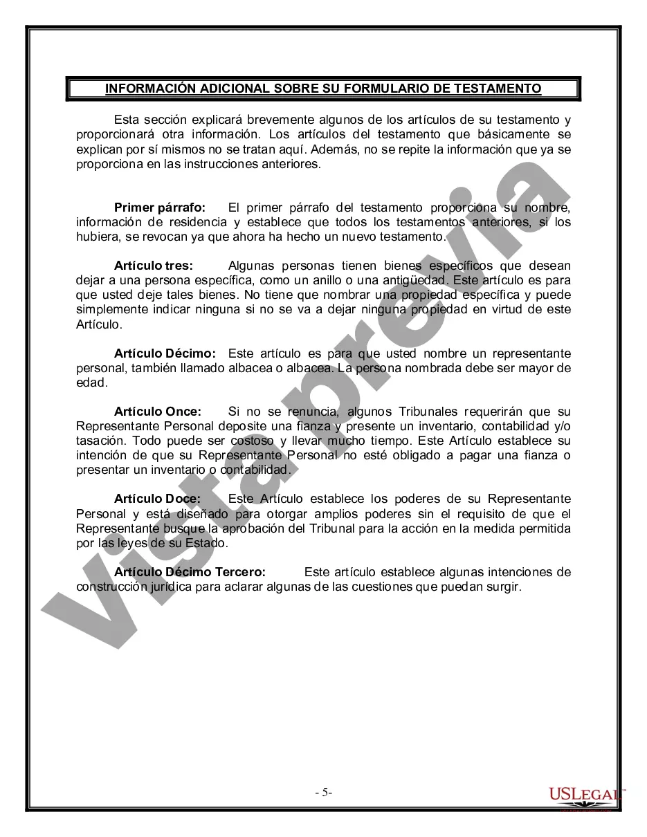 Preview Formulario Legal de Última Voluntad y Testamento para una Viuda o Viudo con Hijos Adultos y Menores
