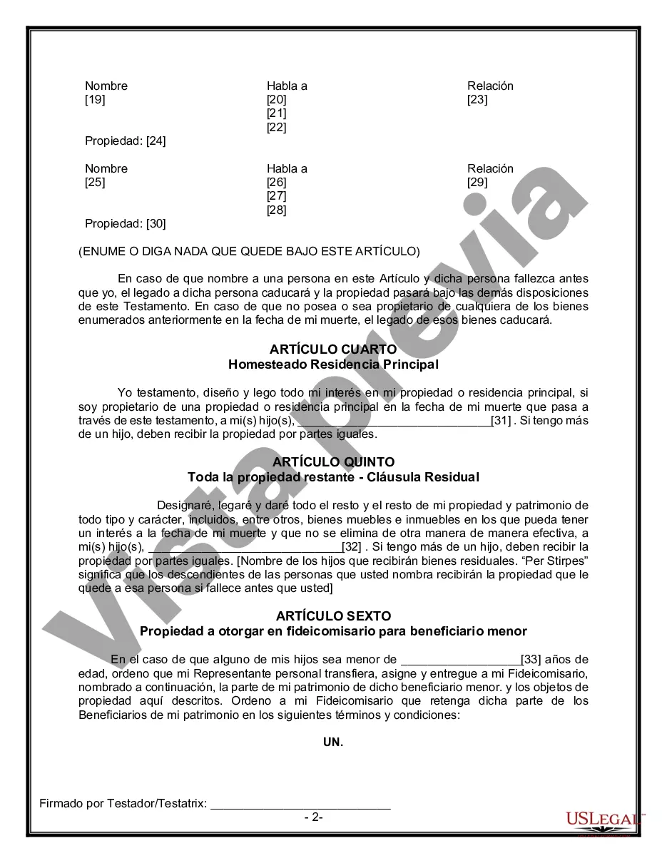 Preview Formulario Legal de Última Voluntad y Testamento para una Viuda o Viudo con Hijos Adultos y Menores