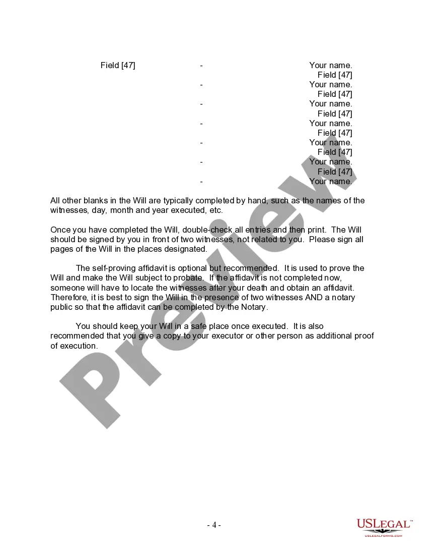 Preview Last Will and Testament for a Widow or Widower with Adult and Minor Children