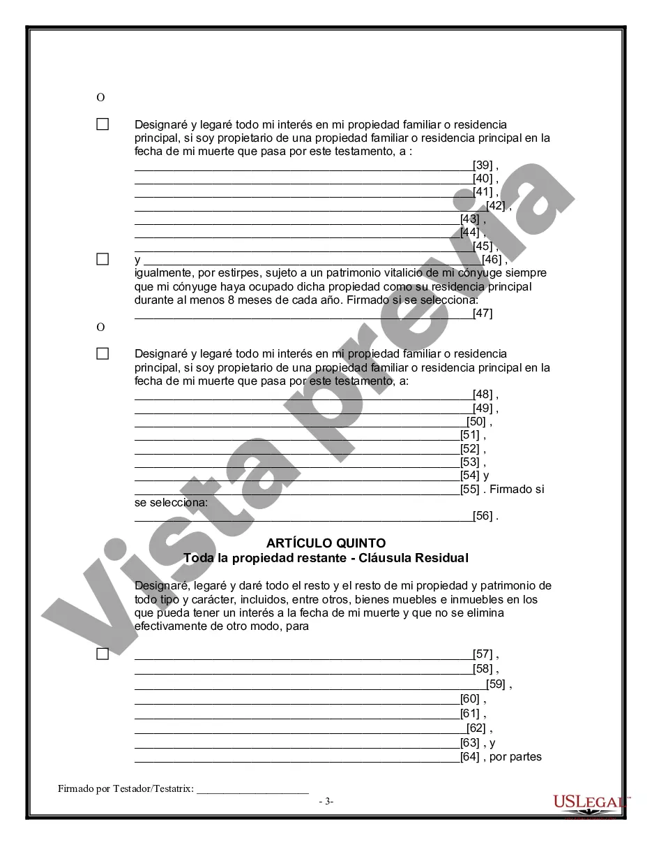 Preview Formulario Legal de Última Voluntad y Testamento para Persona Divorciada y Recasada con Hijos Míos, Tuyos y Nuestros