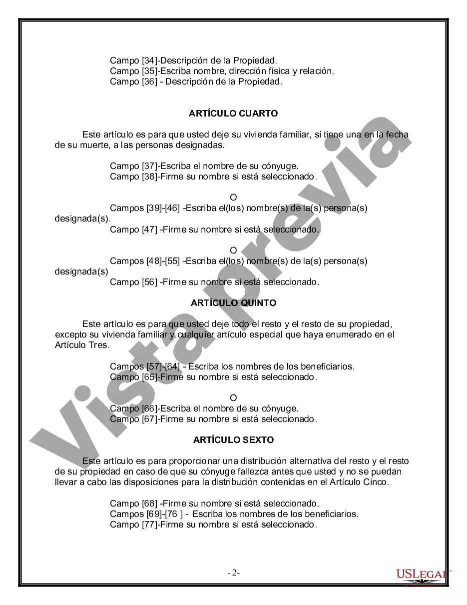 Preview Formulario Legal de Última Voluntad y Testamento para Persona Divorciada y Recasada con Hijos Míos, Tuyos y Nuestros