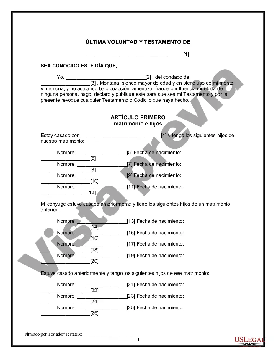 Preview Formulario Legal de Última Voluntad y Testamento para Persona Divorciada y Recasada con Hijos Míos, Tuyos y Nuestros