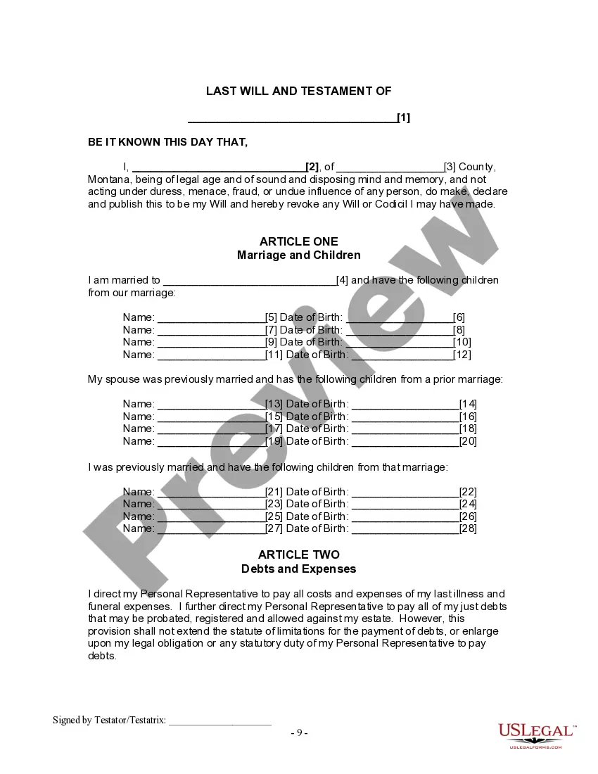 Preview Last Will and Testament for Divorced and Remarried Person with Mine, Yours and Ours Children