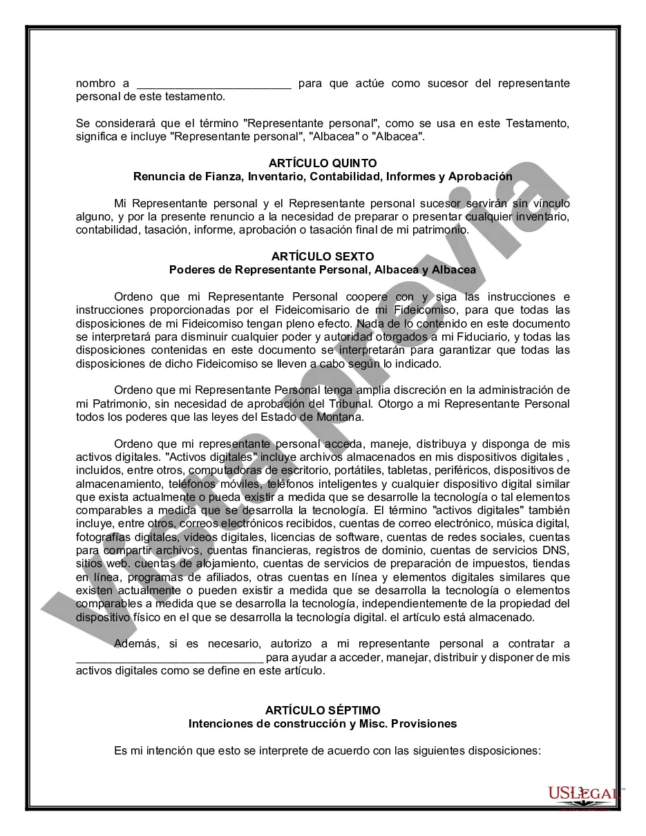 Preview Último testamento legal y formulario de testamento con todos los bienes en fideicomiso llamado testamento invertido