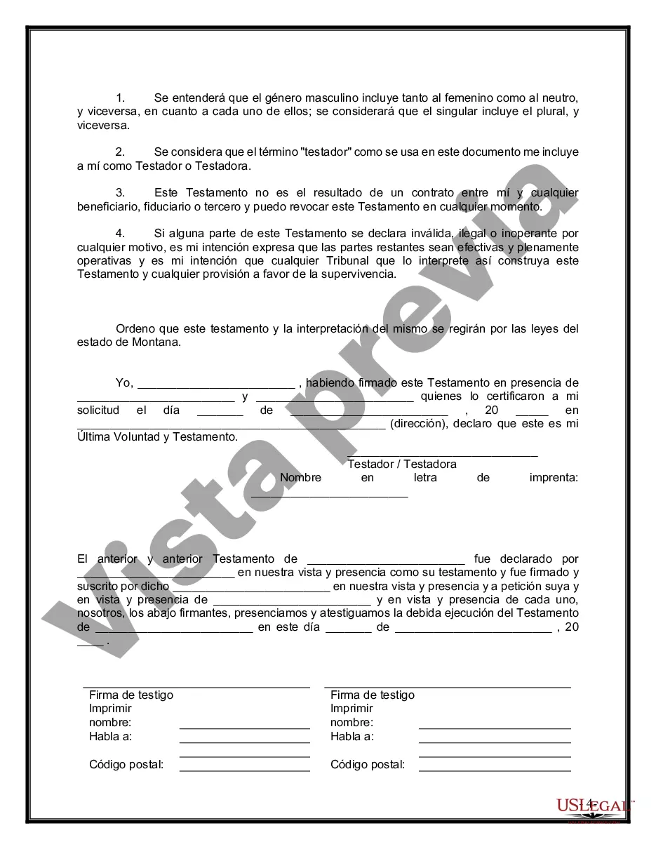 Preview Último testamento legal y formulario de testamento con todos los bienes en fideicomiso llamado testamento invertido