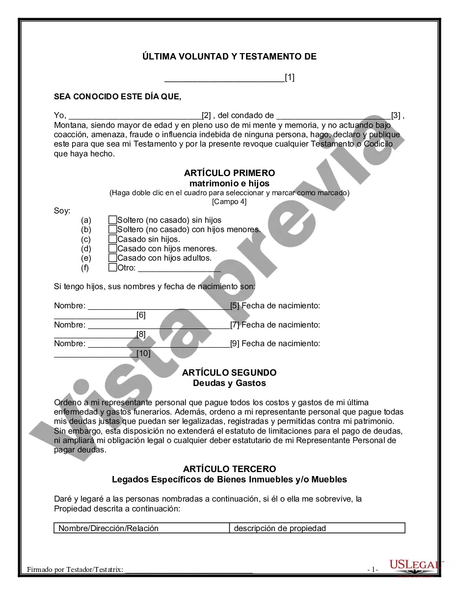 Preview Última voluntad y testamento para otras personas