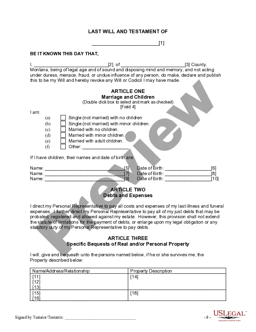 Preview Last Will and Testament for other Persons
