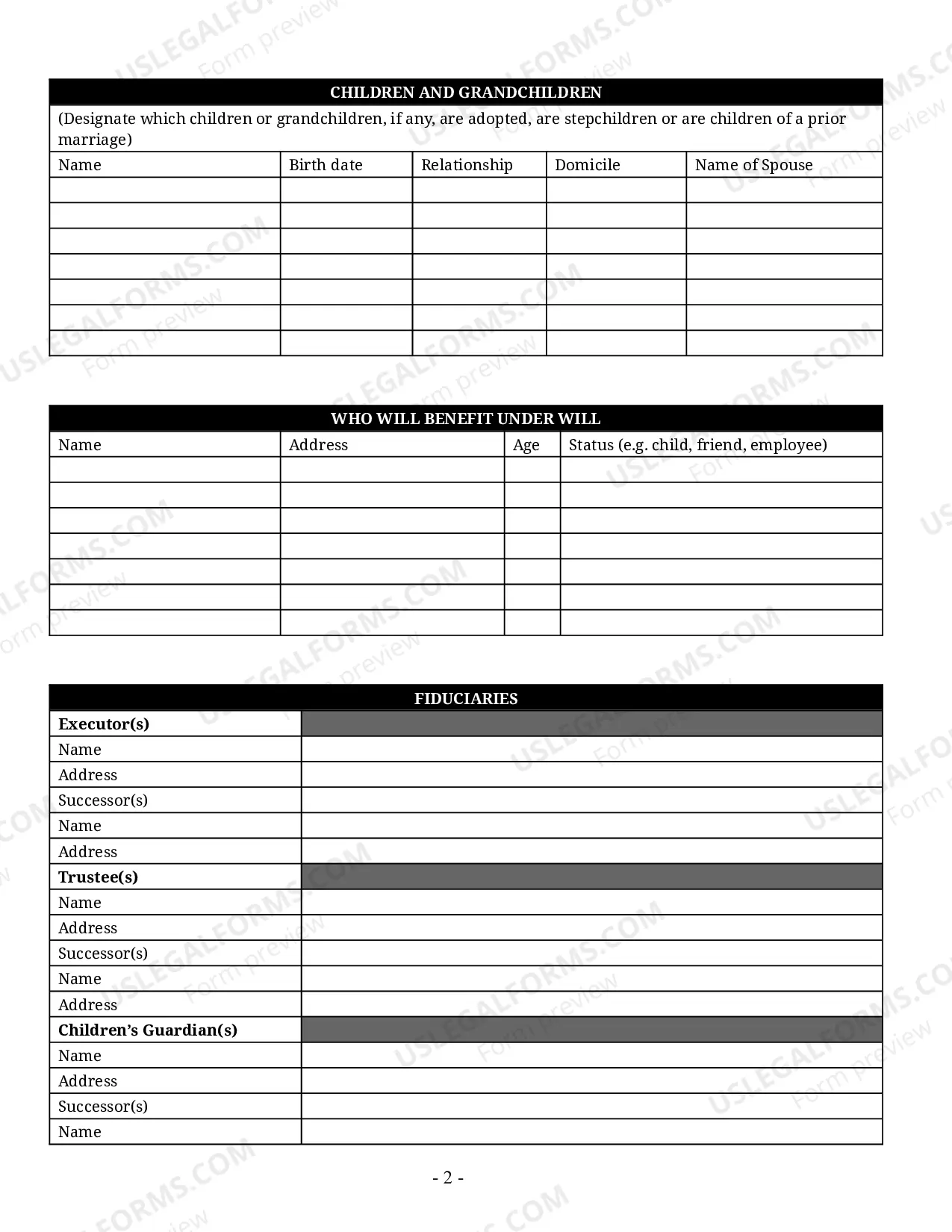 Preview Estate Planning Questionnaire and Worksheets