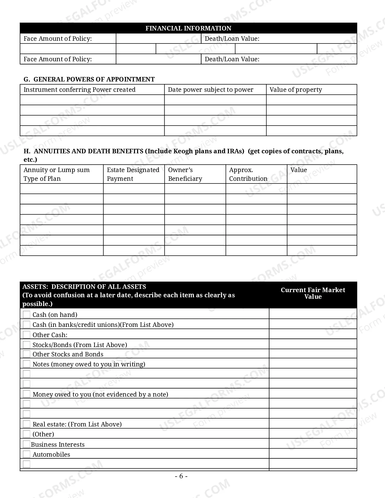 Preview Estate Planning Questionnaire and Worksheets