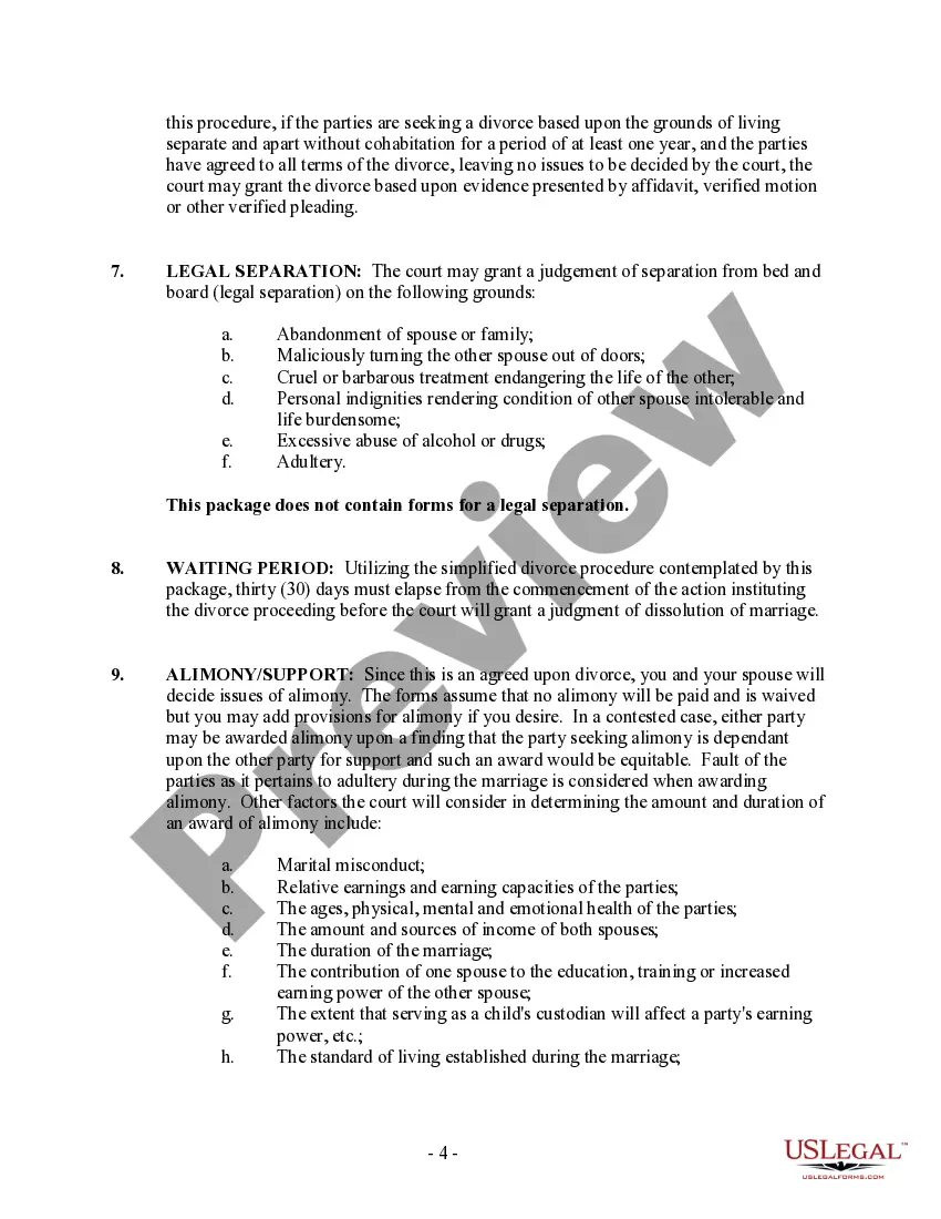 Preview North Carolina No-Fault Uncontested Agreed Divorce Package for Dissolution of Marriage with Adult Children and with or without Property and Debts