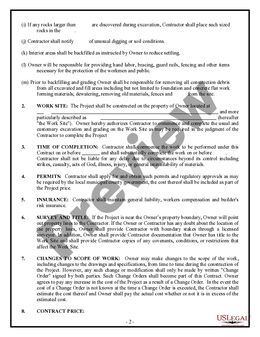 Preview Excavator Contract for Contractor