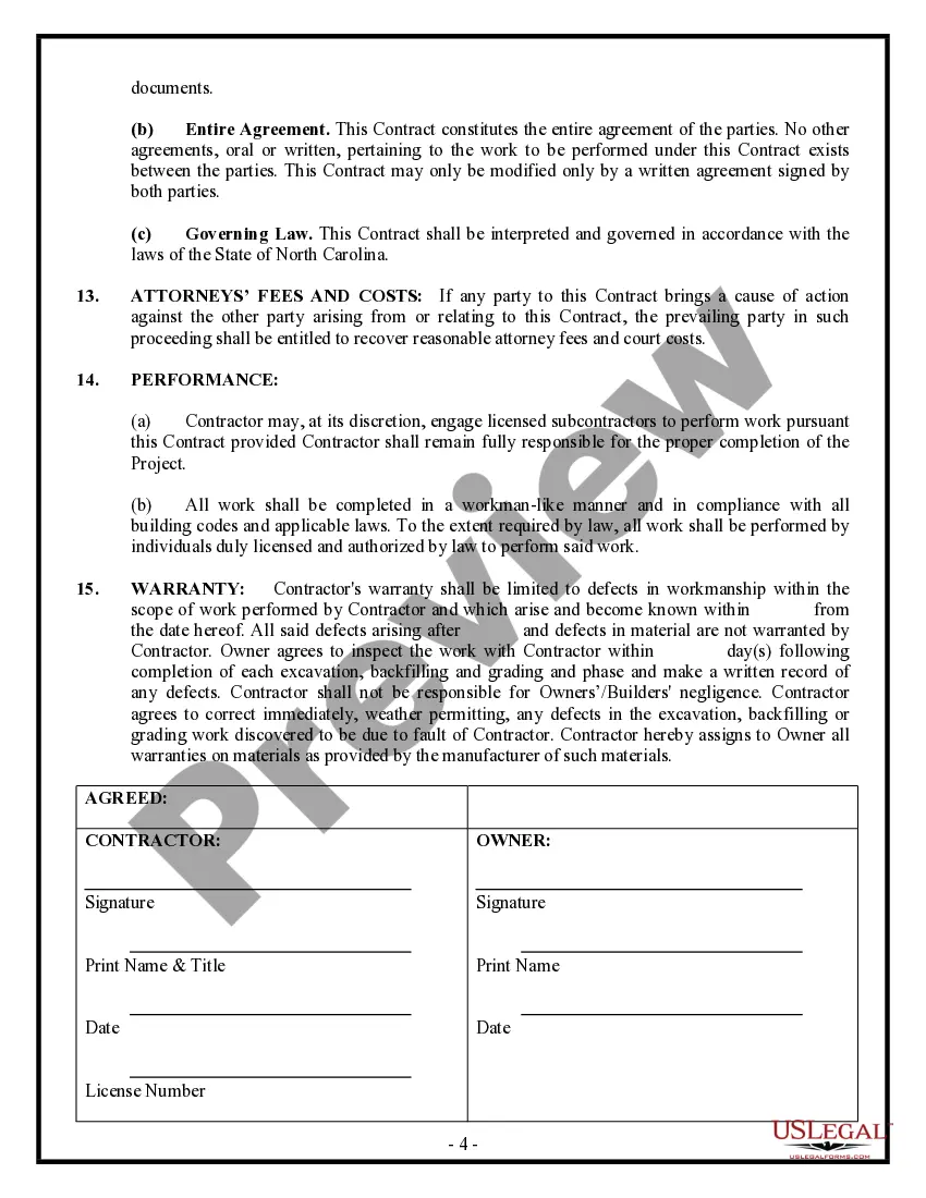 Preview Excavator Contract for Contractor