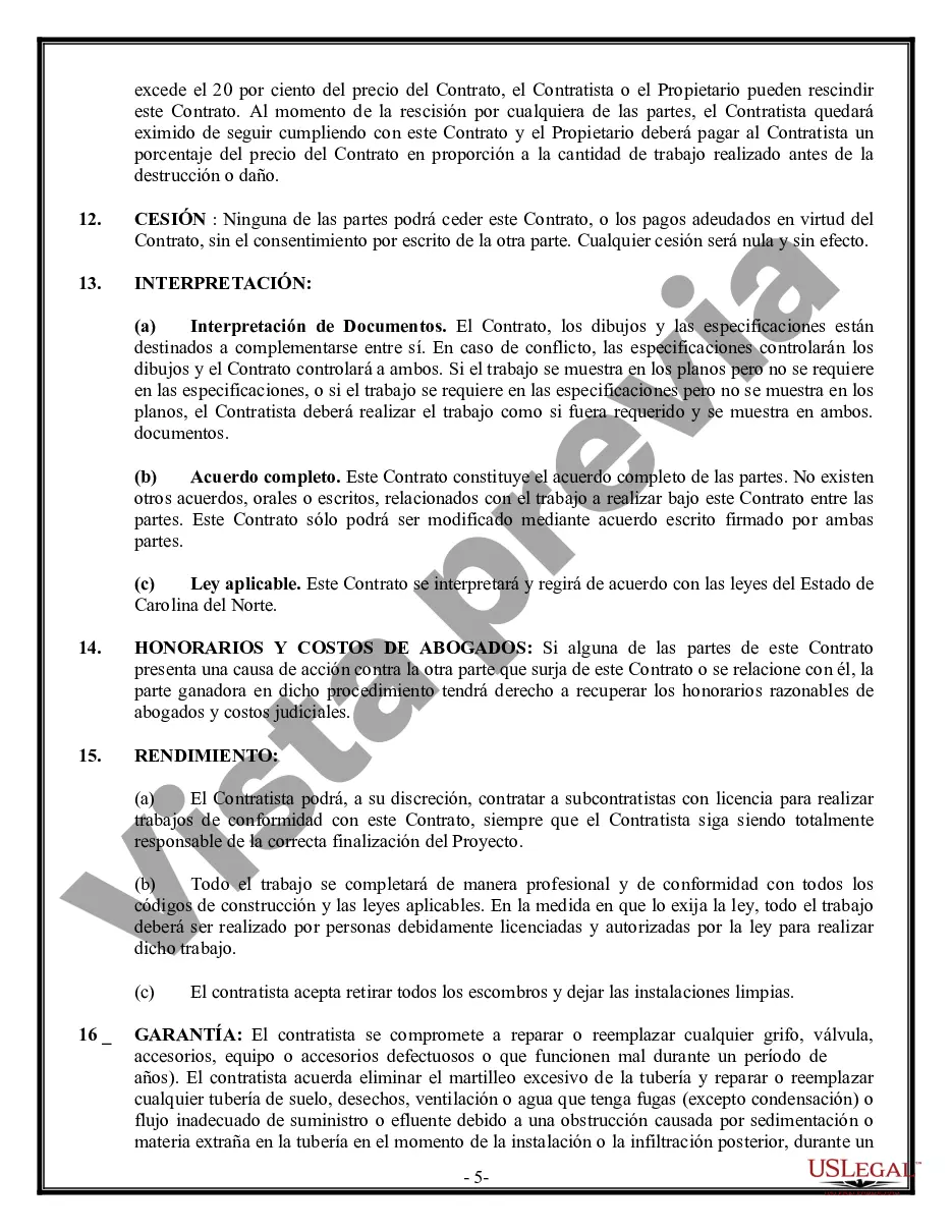 Preview Contrato de plomería para contratista