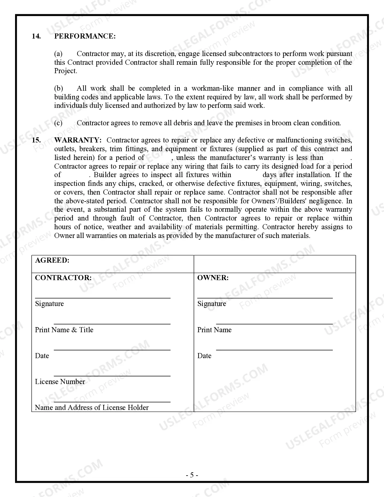 Preview Electrical Contract for Contractor