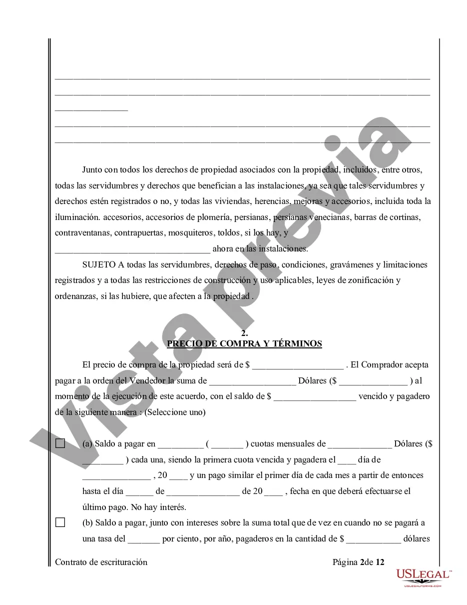Preview Acuerdo o Contrato de Escritura de Venta y Compra de Bienes Raíces a/k/a Terreno o Contrato de Ejecución