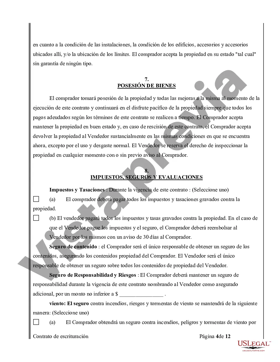 Preview Acuerdo o Contrato de Escritura de Venta y Compra de Bienes Raíces a/k/a Terreno o Contrato de Ejecución