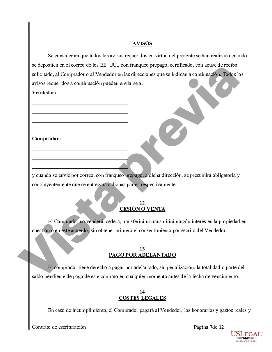 Preview Acuerdo o Contrato de Escritura de Venta y Compra de Bienes Raíces a/k/a Terreno o Contrato de Ejecución