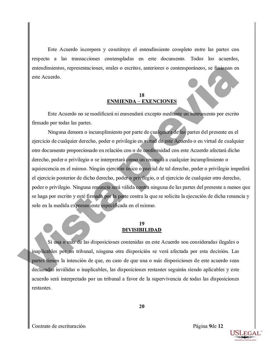 Preview Acuerdo o Contrato de Escritura de Venta y Compra de Bienes Raíces a/k/a Terreno o Contrato de Ejecución