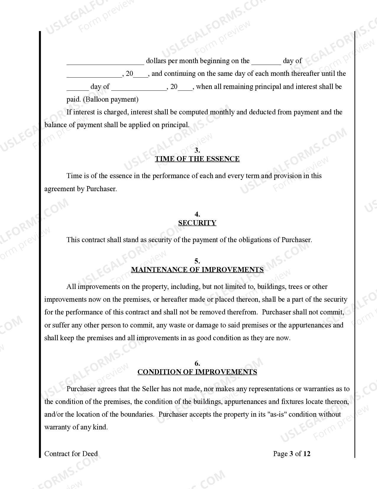North Carolina Agreement or Contract for Deed for Sale and Purchase of ...