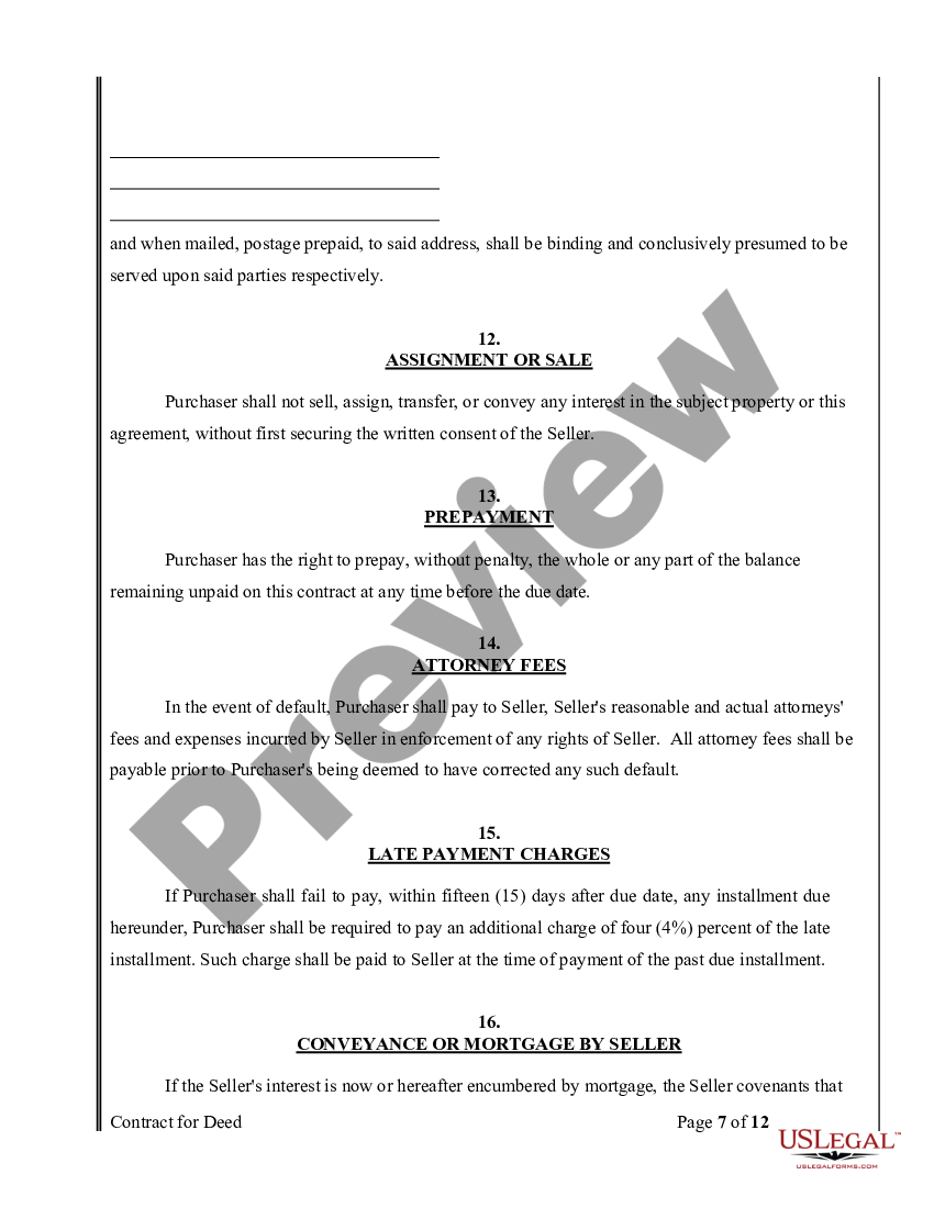 North Carolina Agreement Or Contract For Deed For Sale And Purchase Of 